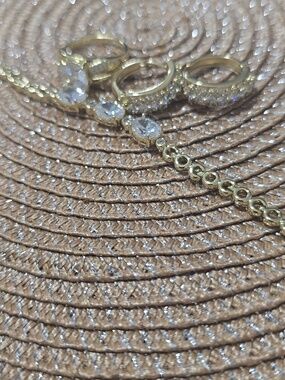 Gold Tone Cubic Zirconia Ring and Bracelet And Earring Set - Gold